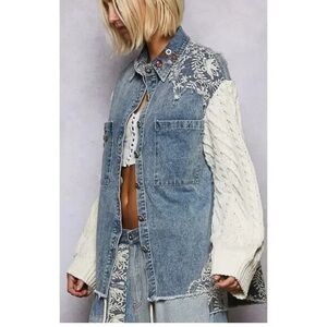 NWOT POL Denim Jacket with Embroidery & Button Accents  NWOT